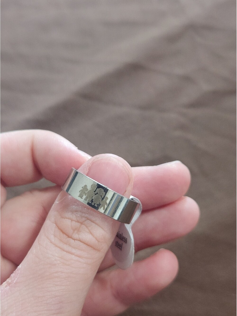 Stainless Steel Ring with Family Heart Design Size 21